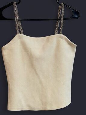 Camila Coelho Cream Cropped Tank with Braided Metallic Straps